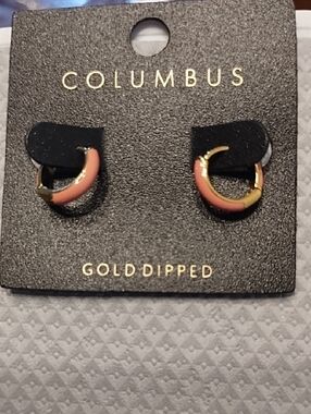 Gold-Dipped Pink Hoop Earrings